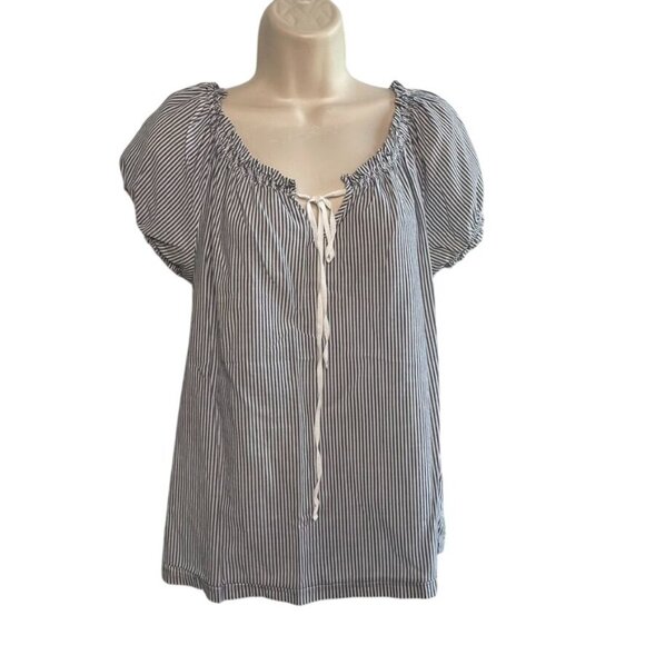 Womens Gap Peasant Blouse Gray White Strips Top Size M C - Picture 1 of 8